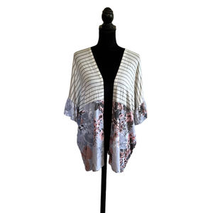 Lovely Melody Womans Small Floral Striped Open Front Cardigan